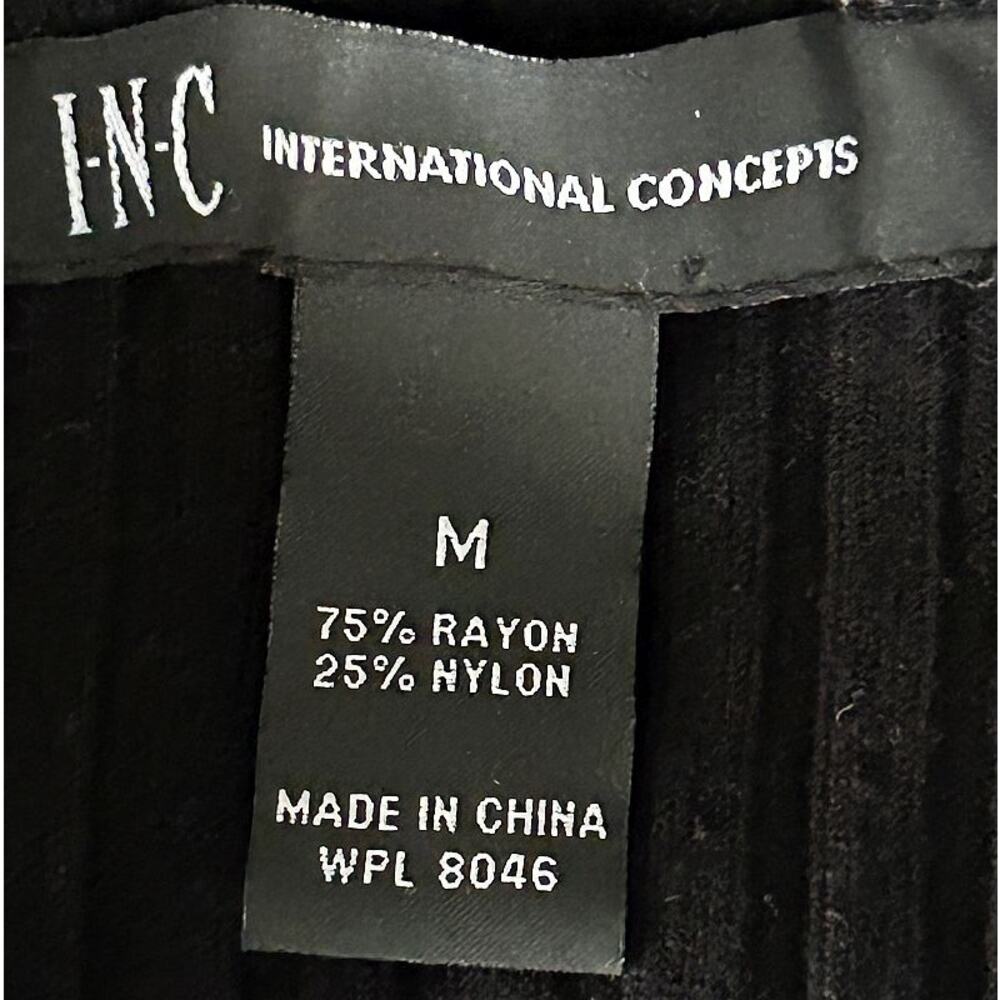 INC International Concepts Ribbed Scoop Neck Long-Sleeve Black Top Medium - Picture 5 of 5